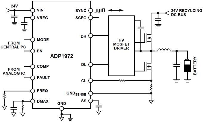 Schéma du circuit d'application - Analog Devices Inc. Contrôleur PWM Buck ou Boost ADP1972