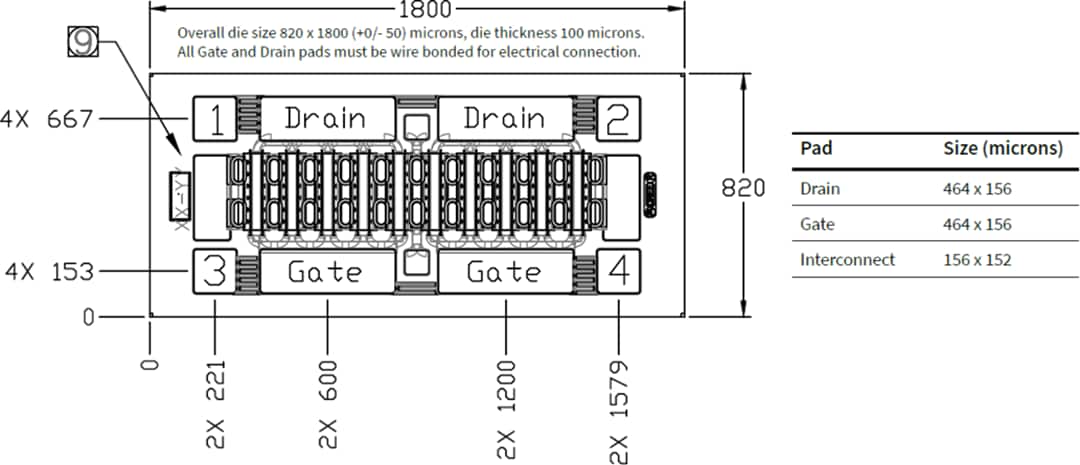 Plan mécanique - Wolfspeed HEMT GaN 6 GHz CGHV600 Plan mécanique - Wolfspeed HEMT GaN 6 GHz CGHV600