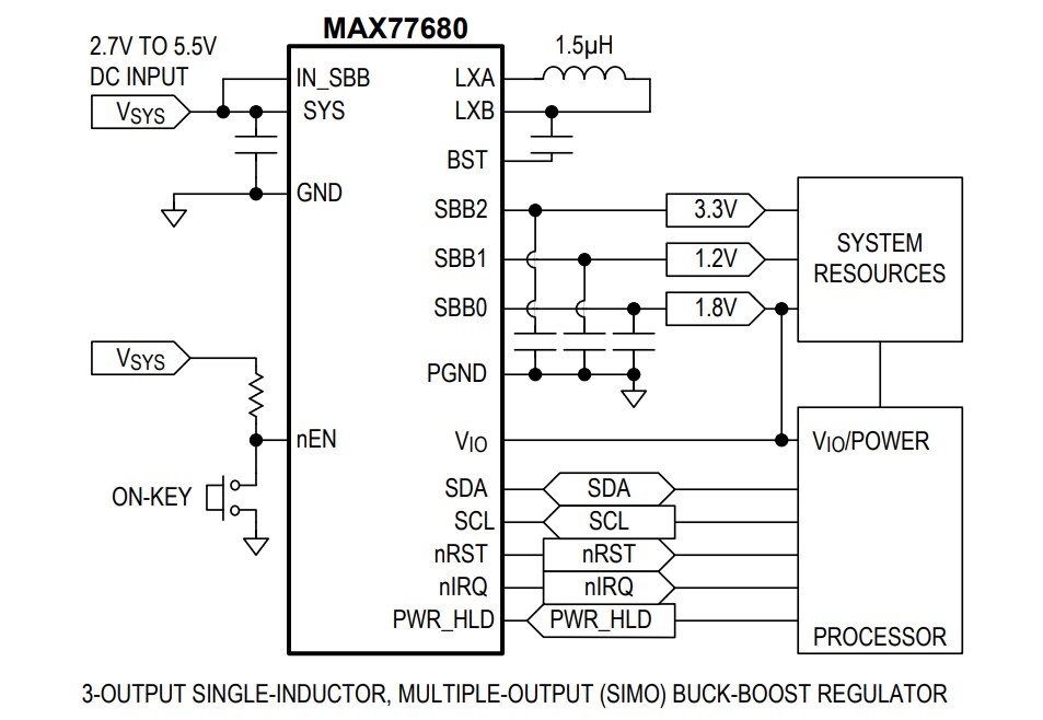 Application Circuit Diagram - Analog Devices / Maxim Integrated MAX77680 / MAX77681 SIMO Buck-Boost Regulators
