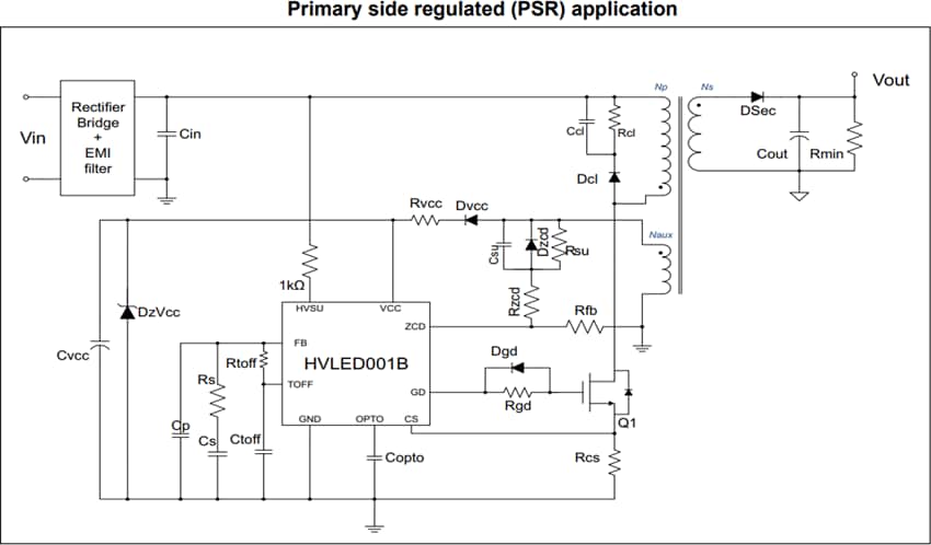 Application Circuit Diagram - STMicroelectronics HVLED001B High Power Factor Flyback Controller