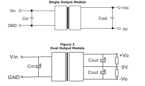 Application Circuit Diagram - CUI Inc PQDE6W / VAQE6W 6W Isolated DC-DC Converters