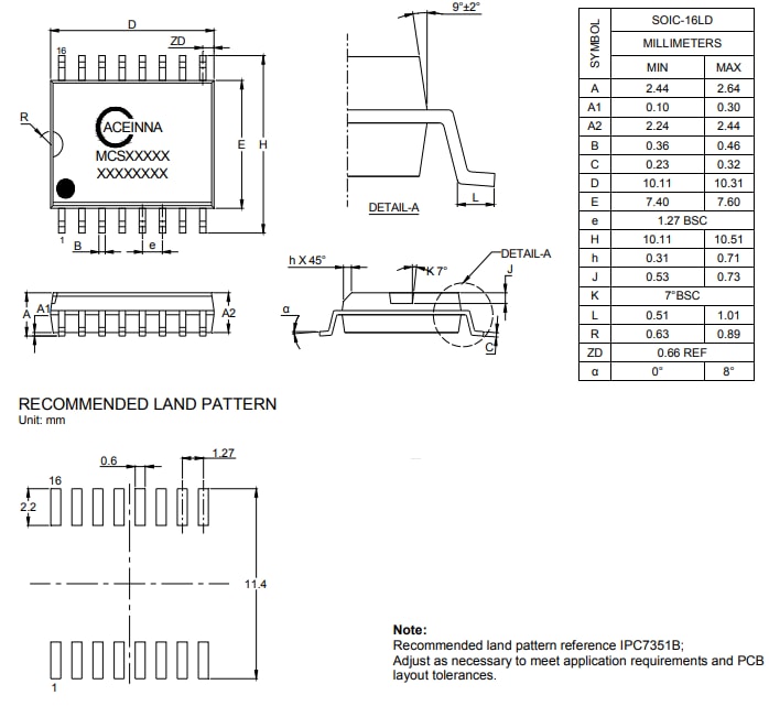 Mechanical Drawing - ACEINNA MCR1101 Current Sensor ICs