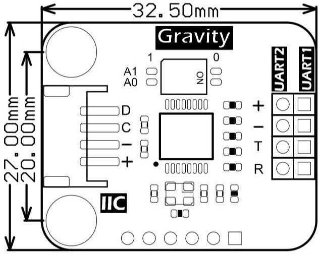 Mechanical Drawing - DFRobot Gravity DFR0627 I2C to Dual UART Module