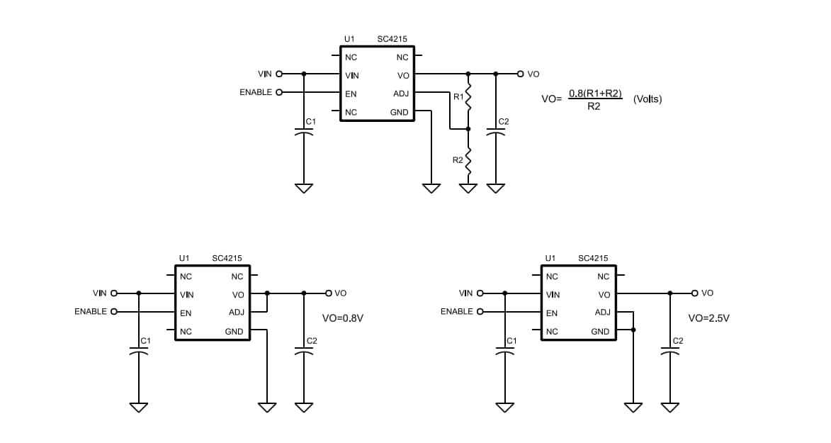 Schéma du circuit d'application - Semtech Régulateurs d'entrée et de décrochage à très faible valeur SC42