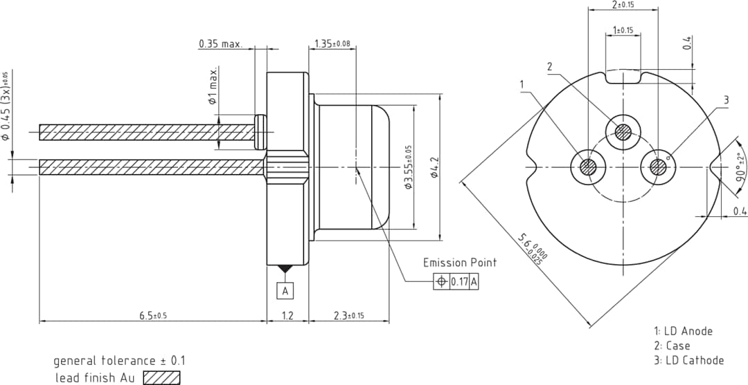 Plan mécanique - ams OSRAM Diodes laser pulsées Nanostack Metal Can®