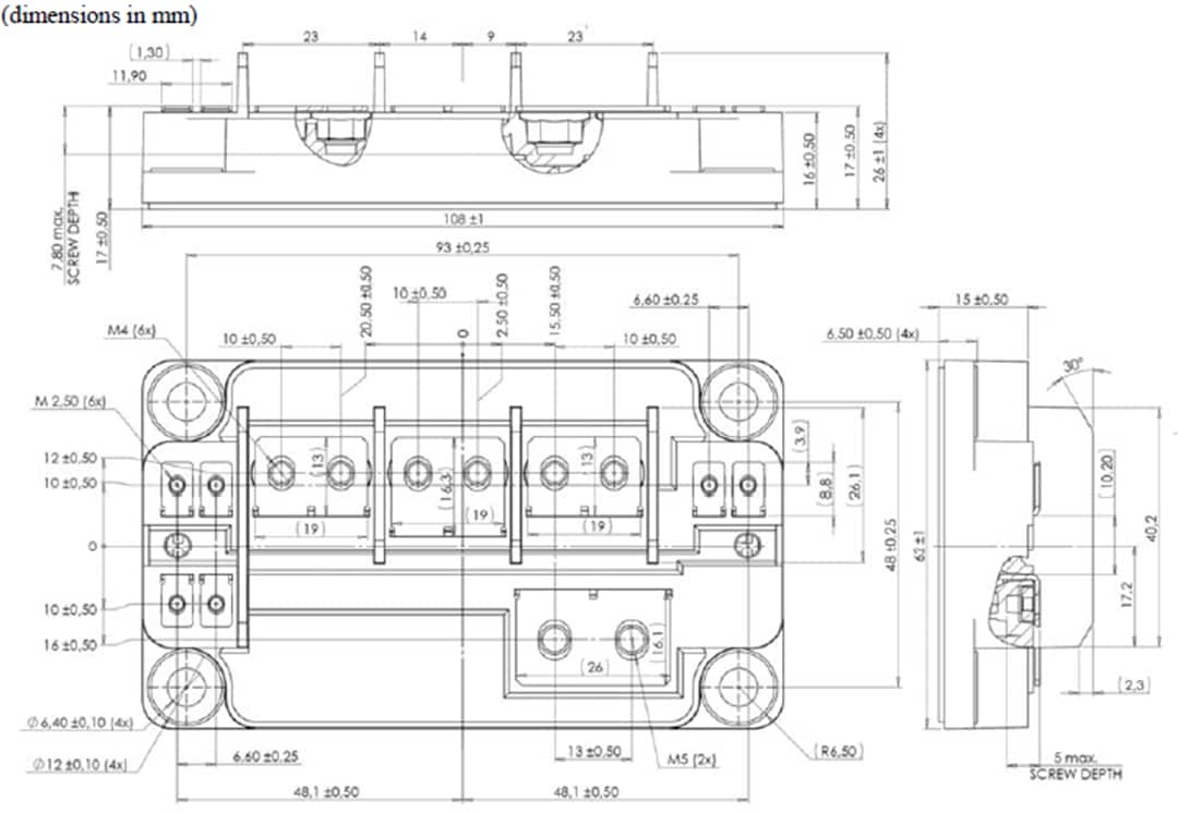 Plan mécanique - Microsemi / Microchip Modules de puissance MOSFET SiC à branche de phase AgileSwitch®