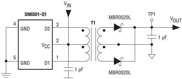 Schéma du circuit d'application - Bourns Transformateurs de puissance compatibles AEC-Q200 HCT