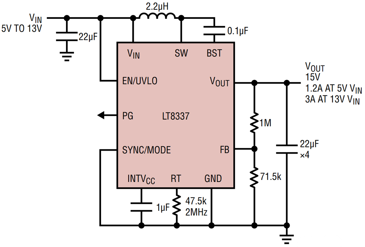 Schéma du circuit d'application - Analog Devices Inc. Convertisseur Silent Switcher® LT8337 / LT8337-1