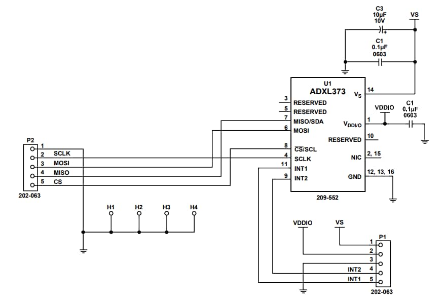 Schéma - Analog Devices Inc. Carte détachable EVAL-ADXL373Z