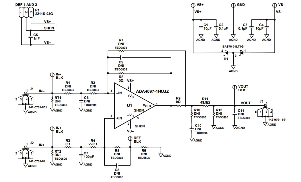 Schéma - MACOM Circuit d'application CMPA0530002S-AMP1