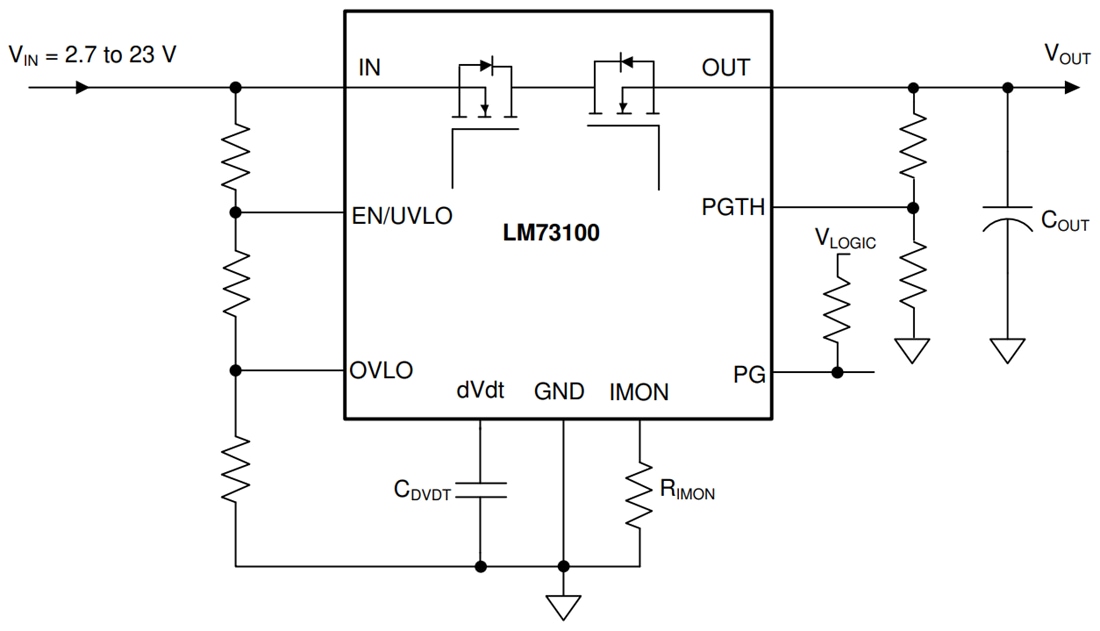Schéma - Texas Instruments Diode idéale 5,5 A LM73100
