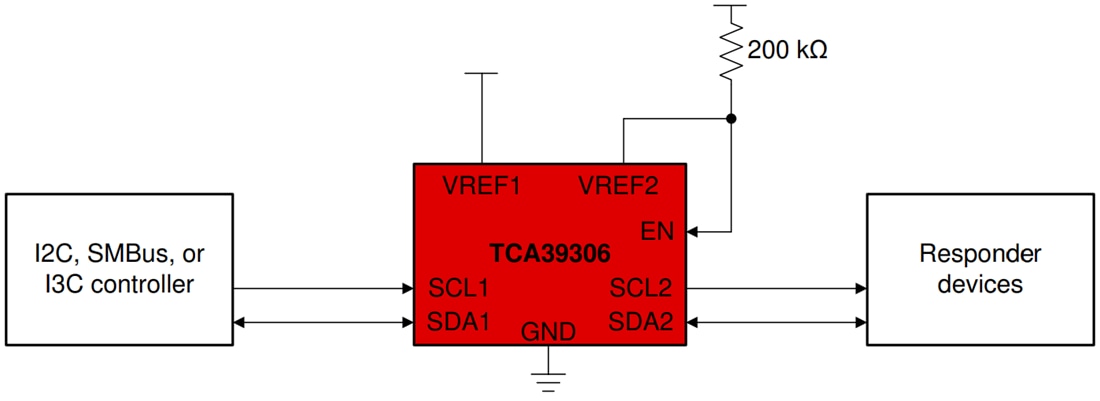 Schéma du circuit d'application - Texas Instruments Convertisseur de niveau de tension double TCA39306/TCA39306-Q1