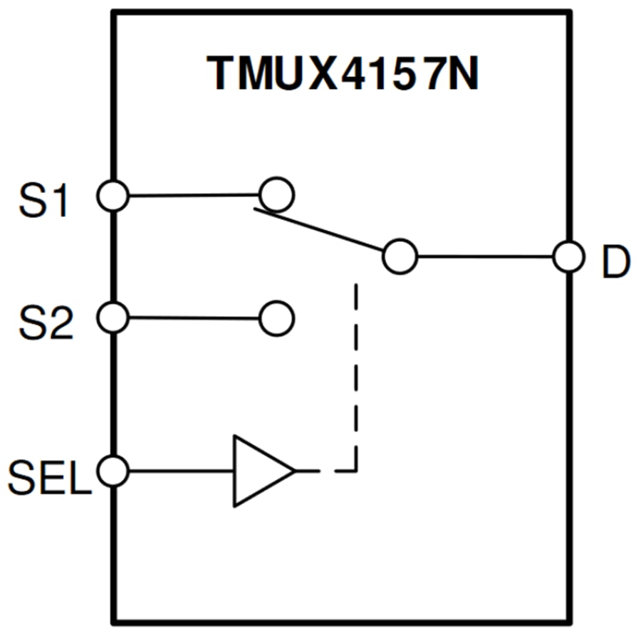 Schéma de principe - Texas Instruments Commutateur de tension négative SPDT 2:1 TMUX4157N