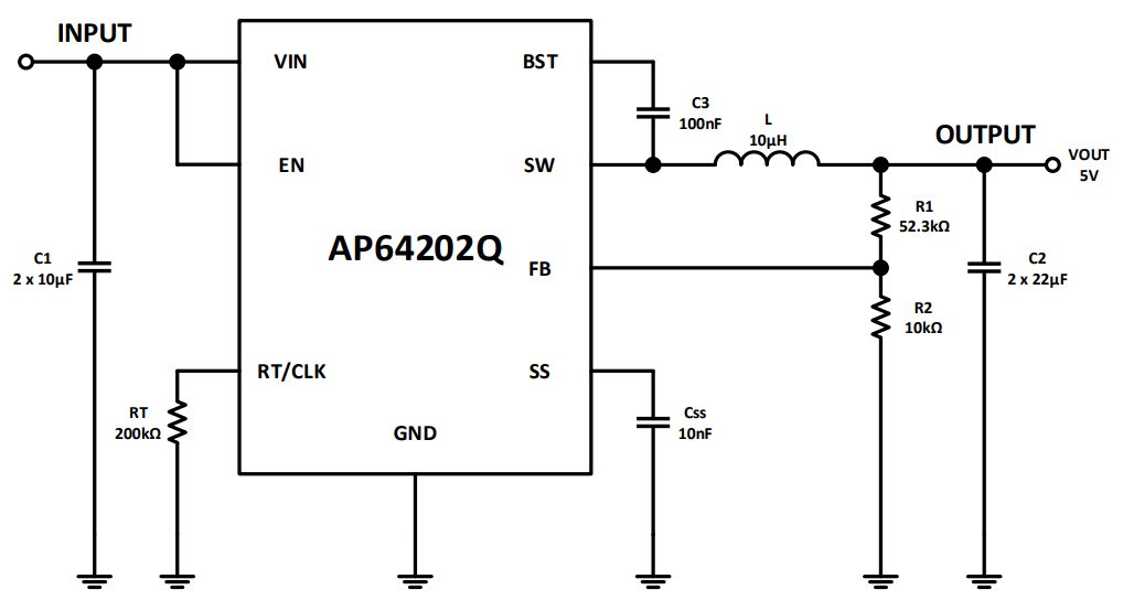 Diodes Incorporated Convertisseur Buck synchrone AP64202Q Diodes Incorporated Convertisseur Buck synchrone AP64202Q
