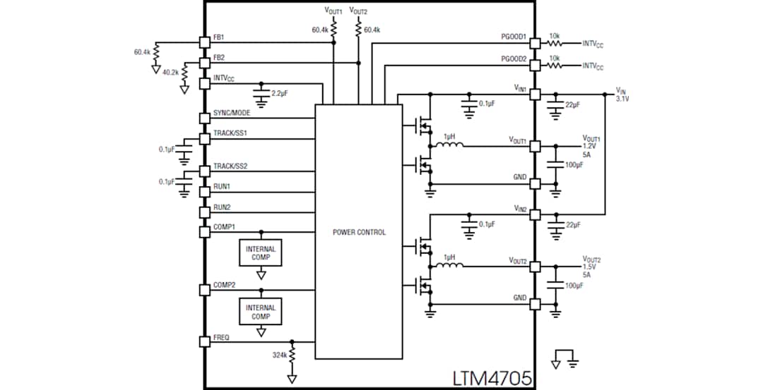 Schéma de principe - Analog Devices Inc. Régulateur μModule® CC-CC LTM4705 - ADI | Mouser Schéma de principe - Analog Devices Inc. Régulateur μModule® CC-CC LTM4705 - ADI | Mouser