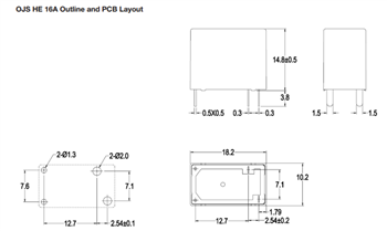 Plan mécanique - TE Connectivity Relais PCB miniatures OJS