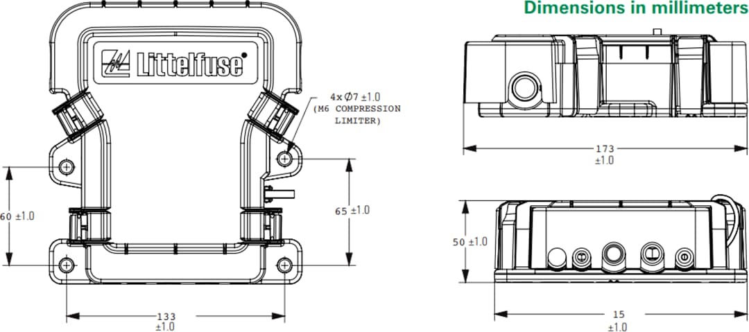 Plan mécanique - Littelfuse Porte-fusibles de distribution d'alimentation 5 voies MDB5