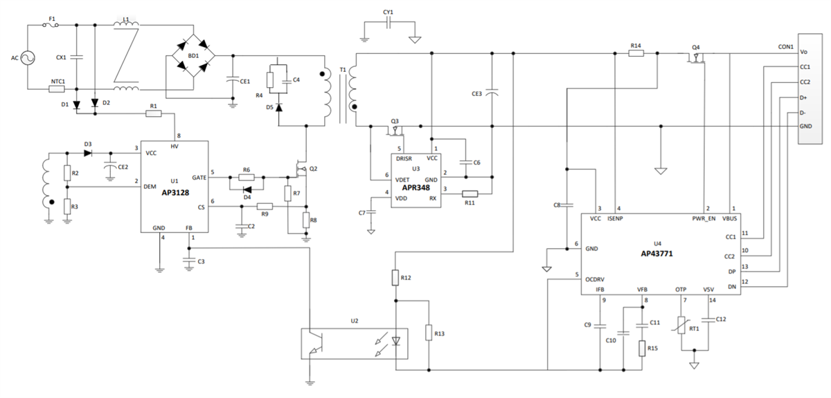 Schéma du circuit d'application - Diodes Incorporated Contrôleur PWM AP3128 Schéma du circuit d'application - Diodes Incorporated Contrôleur PWM AP3128