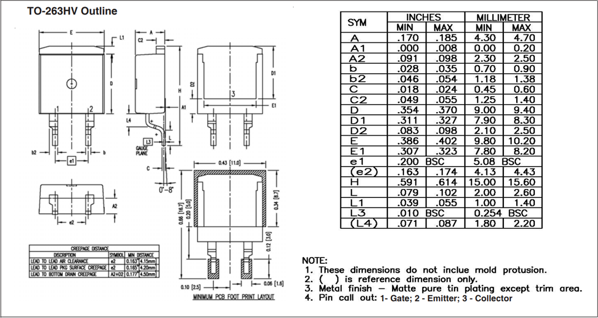 Plan mécanique - IXYS IGBT haute tension IXGA20N250HV Plan mécanique - IXYS IGBT haute tension IXGA20N250HV