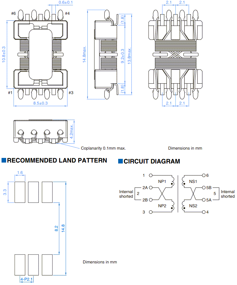 Plan mécanique - TDK Transformateurs CMS de classe automobile VMT