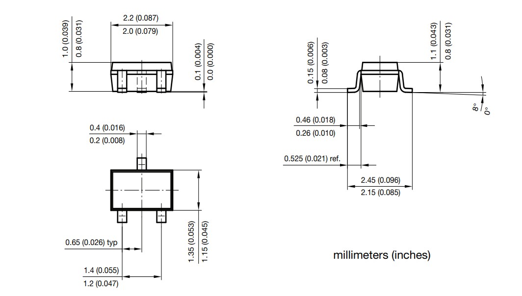 Plan mécanique - Vishay Semiconductors Diodes de protection ESD double ligne BiSy VCAN33C2-03G
