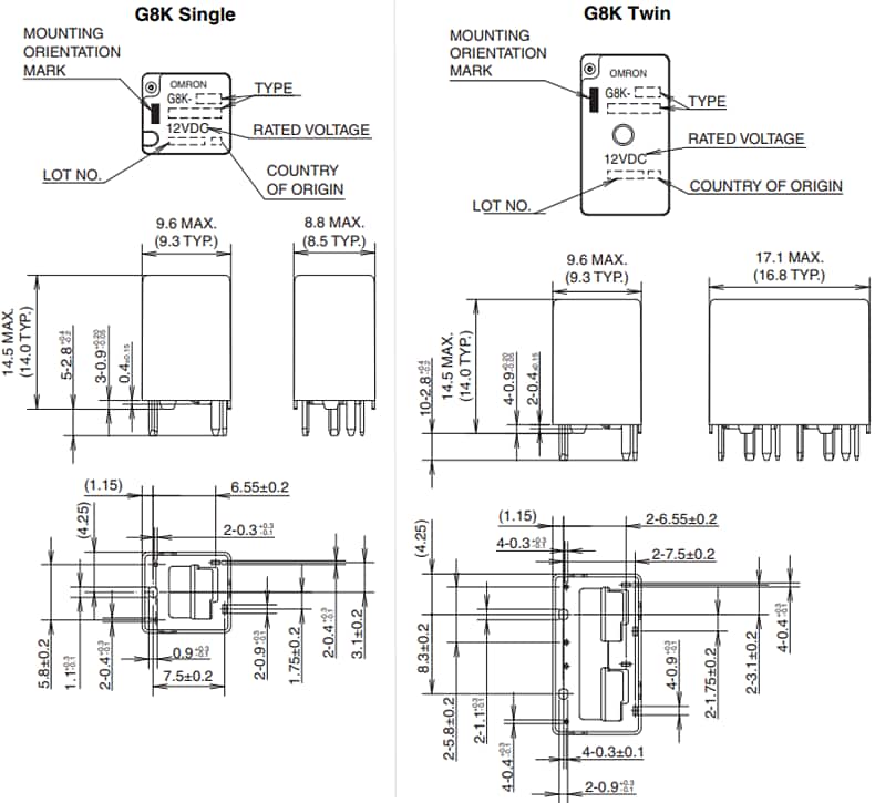 Omron Electronics Relais de puissance miniatures G8K
