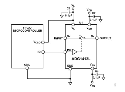 Schéma du circuit d'application - Analog Devices Inc. Quadruple commutateur SPST ADG1412L