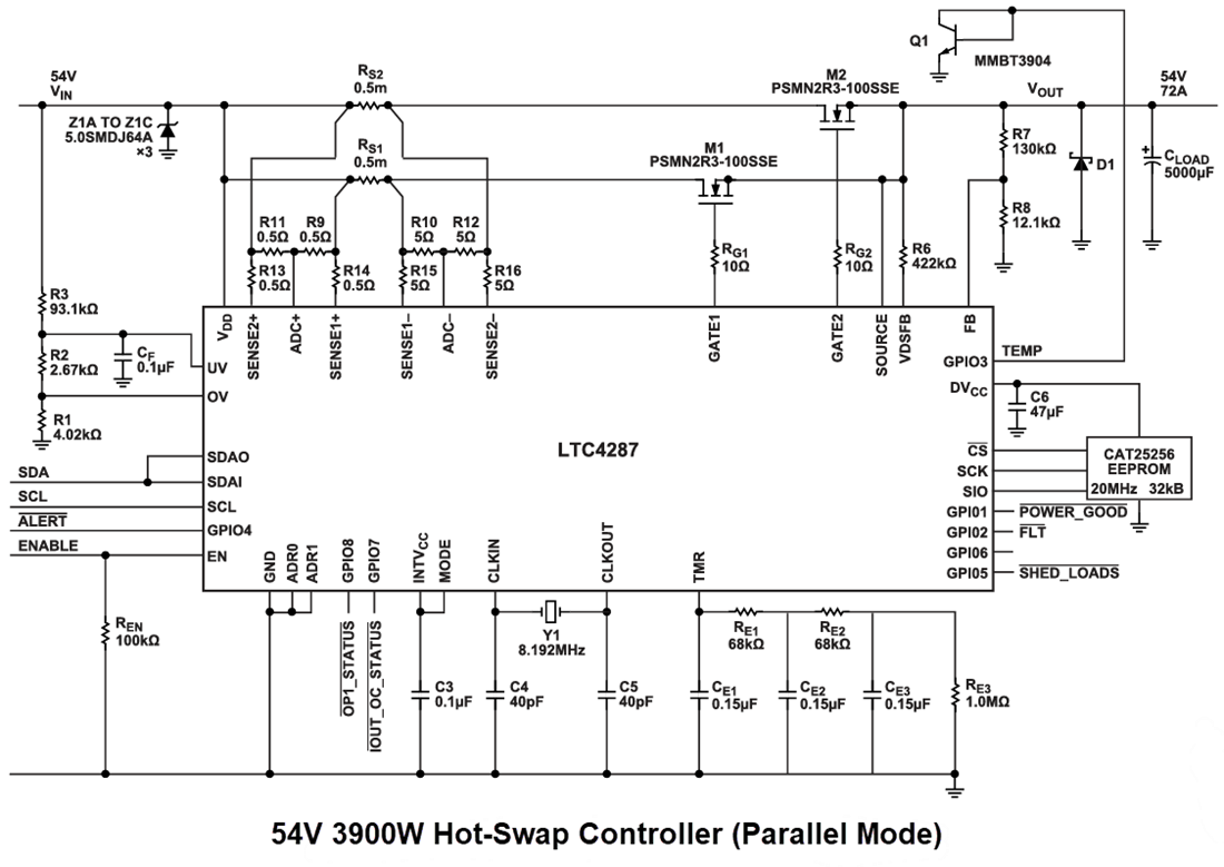 Schéma du circuit d'application - Analog Devices Inc. contrôleur permutable à chaud positif LTC4287