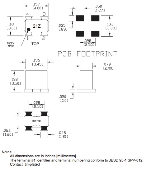 Plan mécanique - Qorvo Baluns de conditionnement du Signal QPP0021