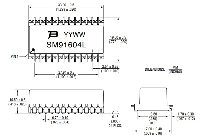 Plan mécanique - Bourns Transformateur Gigabit Ethernet LAN SM91604L