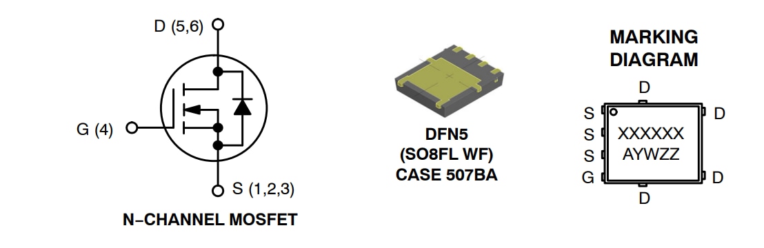 Schéma du circuit d'application - onsemi MOSFET de puissance monocanal N NVMFWS004N10MC
