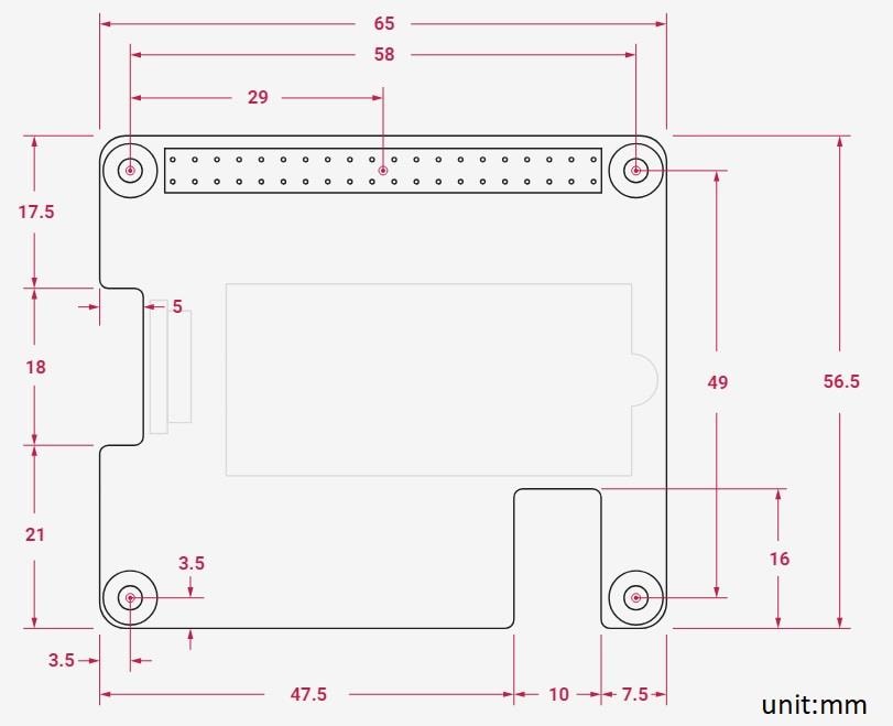 Plan mécanique - Raspberry Pi M.2 HAT+ pour Pi 5