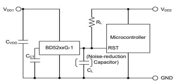 Schéma du circuit d'application - ROHM Semiconductor CI détecteur de tension (réinitialisation) CMOS BD5230G-1TR