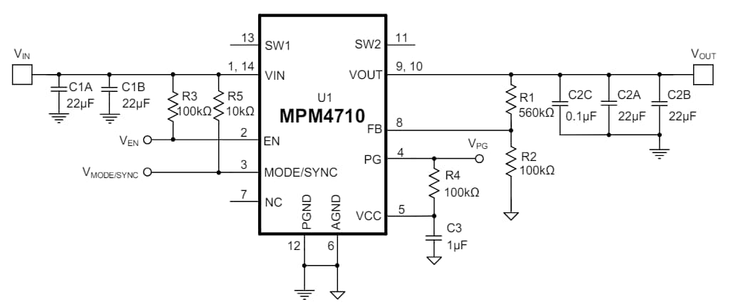 Application Circuit Diagram - Monolithic Power Systems (MPS) MPM4710 Synchronous Buck-Boost Power Modules