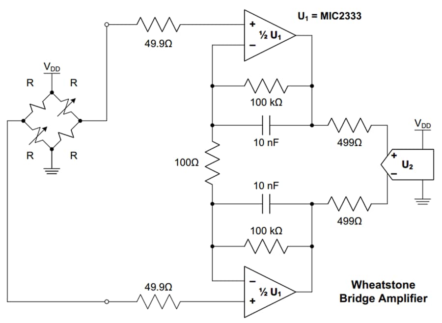 Schéma du circuit d'application - Microchip Technology Amplis op à dérive du zéro MIC333/MIC2333