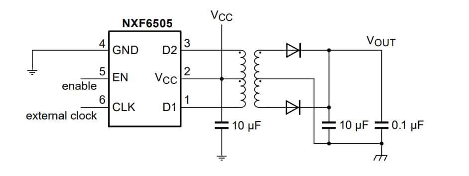 Schéma du circuit d'application - Nexperia Pilotes de transformateur NXF6505A/B-Q100