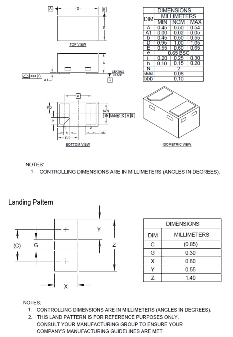 Plan mécanique - Semtech Diode TVS à faible capacité SVS03331P1RBQ 