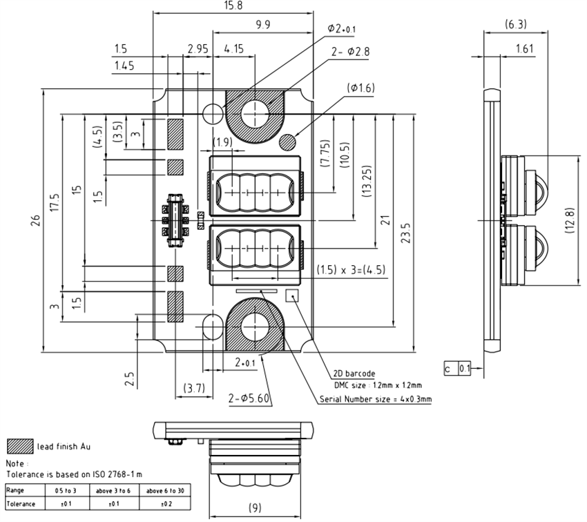 Plan mécanique - ams OSRAM Laser à émission latérale multi-puces Vegalas™ PLPM7