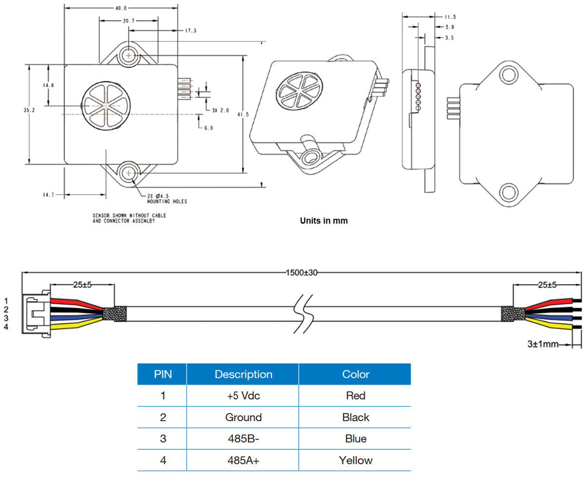 Plan mécanique - Amphenol Advanced Sensors Capteurs de détection de réfrigérant T3400 A2L