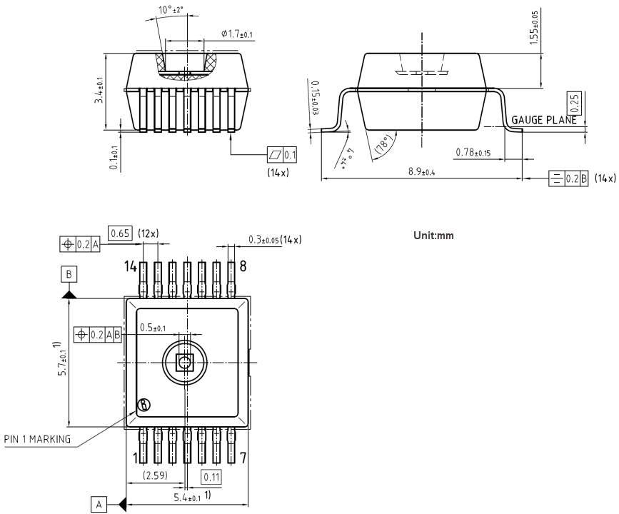 Plan mécanique - Infineon Technologies Capteur de pression barométrique intelligent XENSIV™ KP497