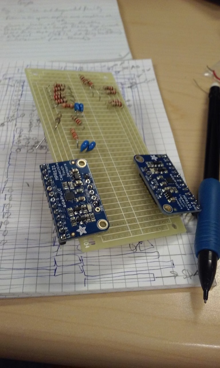 The unwired protoboard showing components