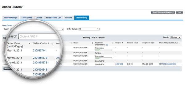 Historique des commandes.